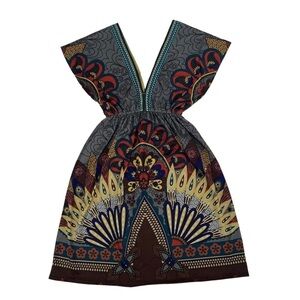 Flying Tomato Geometric Deep V Neck Cinched Waist Mini Dress Size Small Women’s